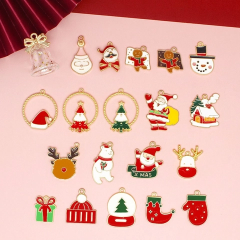 Christmas DIY Charms Alloy Enamel Pendants Jewelry Making Santa Snowman Reindeer Tree Holiday Ornament Accessories