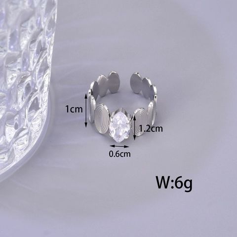 Anello Aperto in Acciaio al Titanio Minimalista per Donna Design a Catena Ovale con Strass Marquise Regolabile Oro Argento