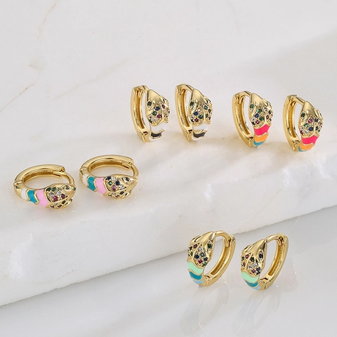 Pendientes De Aro Con Forma De Serpiente Bañados En Oro De 18K Cobre Circonita Colorida Esmalte Joyería Para Mujer