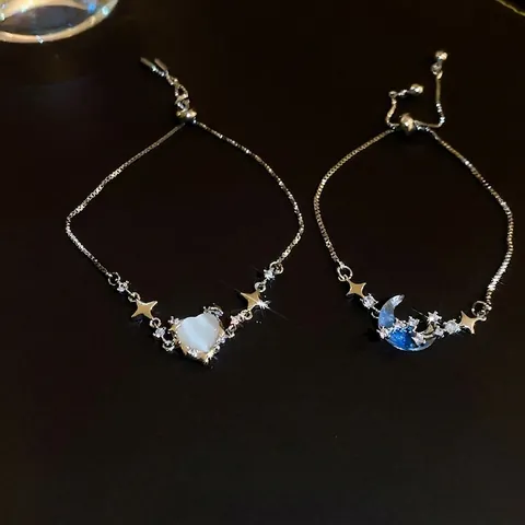 Hart Kattenoog Steen Maan Ster Zirkoon Koperen Armband Verstelbare Bolo Sluiting Elegante Sieraden Voor Dames