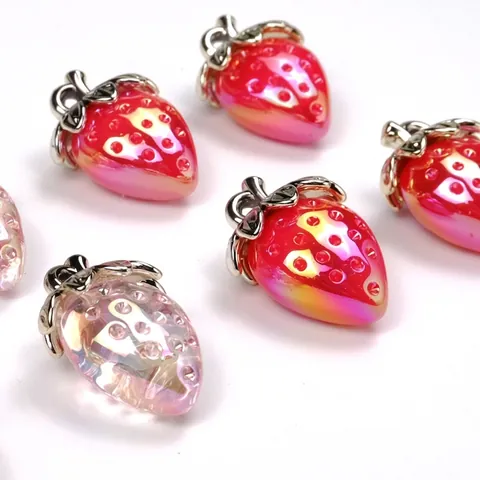 Ciondoli Fragola Acrilico Frutta Placcato Colorato Per DIY Creazione Gioielli Portachiavi Bracciale Accessori Borsa Carino Novità