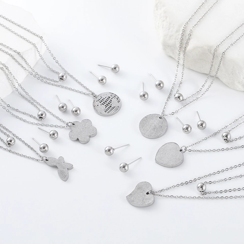 304 Collana E Orecchini In Acciaio Inossidabile Catena A Doppio Strato Cuore Farfalla Fiore Rotondo Per Donne