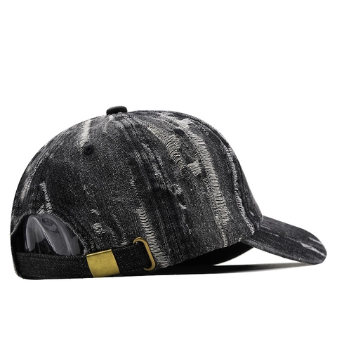 Distressed Washed Denim Baseball Cap Retro Vintage Frayed Hole Design Curved Brim Adjustable Sun Hat For Men Women