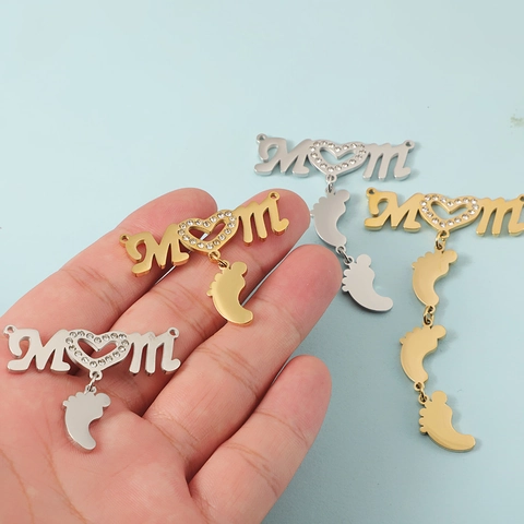 Mamma Cuore Strass Ciondolo 304 Acciaio Inossidabile Piedini Del Bambino Per Fai Da Te Gioielli Collana Accessori