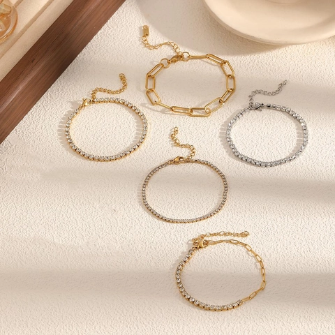 Zircon Inlaid Stainless Steel Tennis Bracelet Paperclip Chain Adjustable Fashion Jewelry For Women Luxury Style