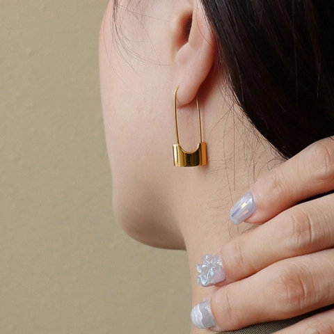 Orecchini Geometrici A Forma Di Spilla Da Balia Lega Stile Lucchetto Minimalista Elegante Gioielli Per Donne
