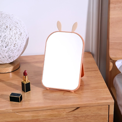 Desktop Make-up Spiegel Faltbar Tragbar HD Glas Hasenohren Design PP Kunststoffrahmen Süßer Student Dorm Kosmetikspiegel
