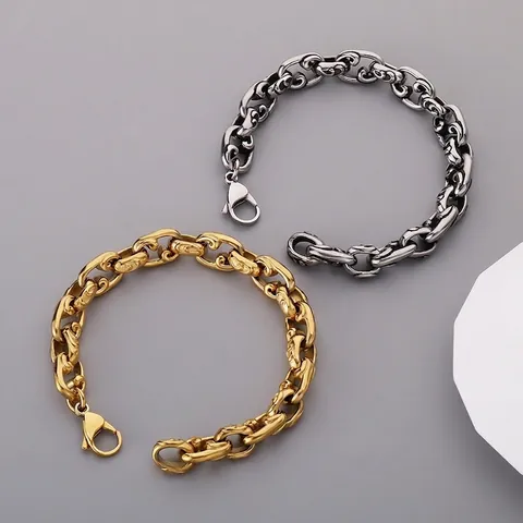 Pulsera De Cadena Con Patrón Floral Tallado Retro Acero Inoxidable 316L Punk Hip Hop Joyería Para Hombres Con Cierre De Langosta