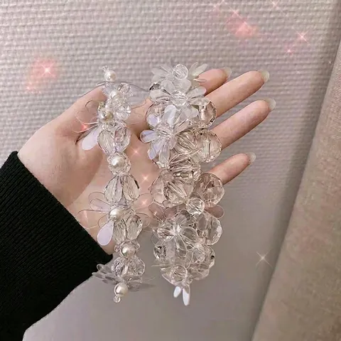 Forest Style Flower Artificial Pearl Beaded Headband Artificial Crystal Hair Hoop Women Princess Wedding Party Handmade Hair Accessory