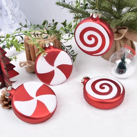 Addobbi Natalizi Appesi Albero Forma Caramella Lecca Lecca Plastica Verniciata Glitter Decorazione Festa Rosso Bianco Oro