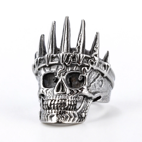 Schedel Kroon Ring Roestvrij Staal Vintage Gotisch Punk Rock Stijl Biker Sieraden Voor Mannen Cool Individueel Accessoire