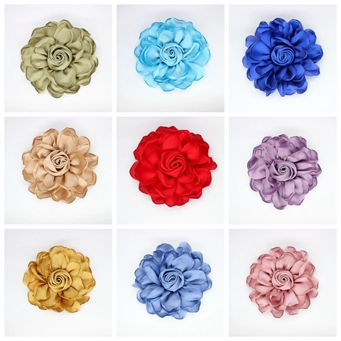 Spilla a Forma di Rosa in Tessuto di Raso Francese Clip per Capelli per Donna Elegante Fiore Grande Fatto a Mano Gioielli
