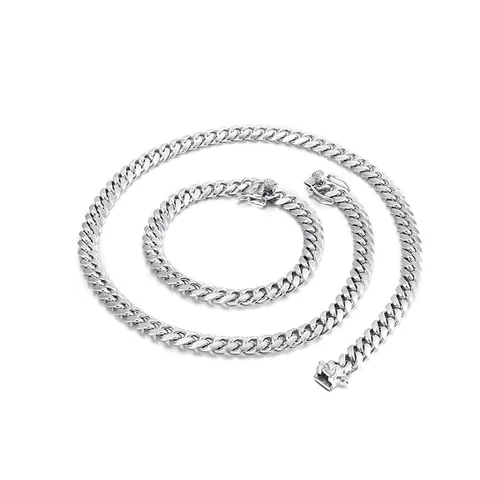 Men Hip Hop Cuban Link Necklace And Bracelet Stainless Steel Polished Heavy Curb Chain Streetwear Fashion Accessories