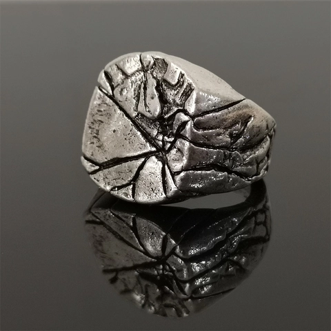 Vintage Cracked Texture Ring Alloy Silver Color Oxidized Industrial Punk Style For Men Jewelry Accessory