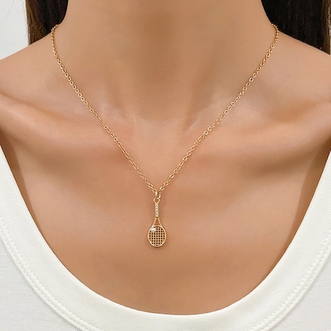 Collana Pendente Racchetta Da Tennis Badminton Lega Di Rame Con Zirconia E Perla Artificial Finta Gioielli Sportivi