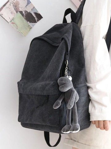 Zaino In Tela Minimalista Grande Capacità Resistente All'Usura Borsa Scuola Per Laptop Viaggio Unisex Tinta Unita