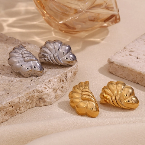Orecchini a Lobo Vintage in Acciaio Inossidabile a Forma di Fiore a Onda Placcati in Oro 18K Minimalisti per Donna Gioielli