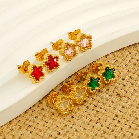 Pendientes De Botón De Estrella Con Circonita Chapado En Oro De 18K Acero Inoxidable Joyería Elegante Para Mujer