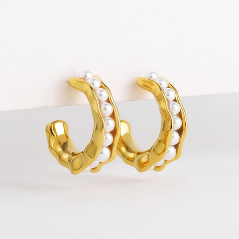 Orecchini a Cerchio a Forma di C a Baccello di Pisello Placcati in Oro Vintage Per Donna Gioielli in Acciaio Inossidabile Con Perle Artificiali