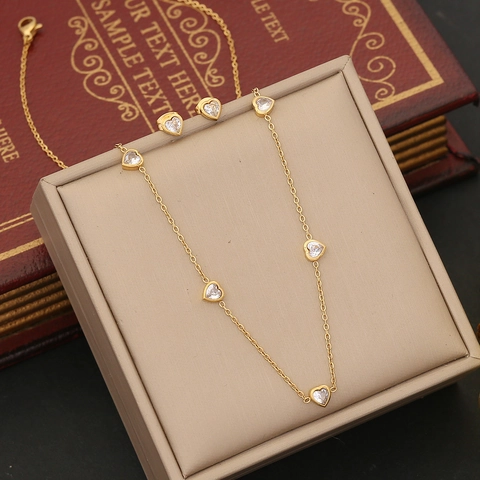 Gioielli Cuore Ovale Zircone Acciaio Inossidabile Collana Orecchini Bracciale Moda Minimalista Donne