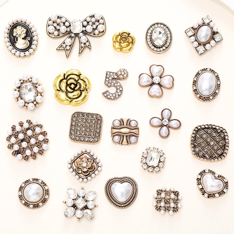 DIY Accessories Charms Zinc Alloy Imitation Artificial Pearl Rhinestone Vintage Camellia Flower Heart For Phone Case Shoe Decor