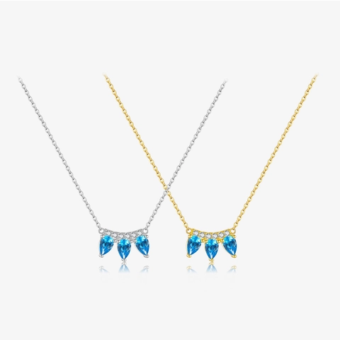 Collana con Pendente a Corona a Goccia d'Acqua in Argento Sterling S925 per Donna Elegante Catena a Clavicola con Strass Blu Intarsiato