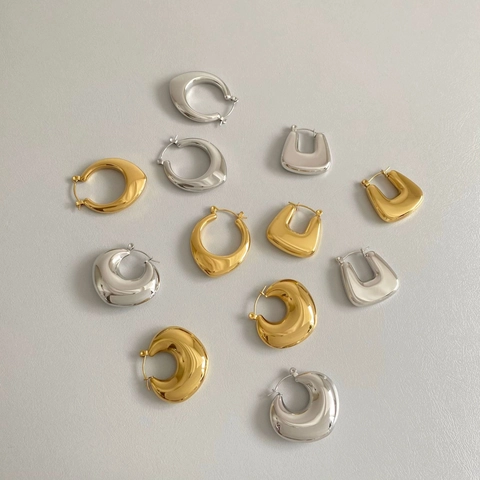 Geometric Stainless Steel Earrings Minimalist U Shape Hollow Oval Stud Gold Plated Jewelry For Women