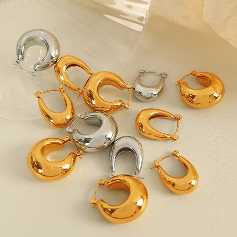 Minimalistische Roestvrijstalen Chunky Creolen Voor Dames Goud Zilver Verguld Waterdruppel U-Vormige Geometrische Ronde Oorbellen Sieraden