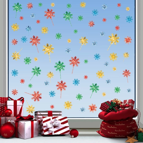 Christmas Snowflake Window Clings PVC Colorful Electrostatic Festive Stickers Glass Refrigerator Holiday Decoration