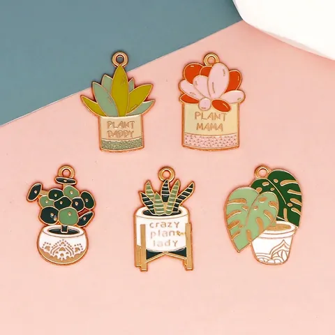 Enamel Potted Plant Charms Zinc Alloy Succulent Cactus Leaf DIY Jewelry Making Findings Earrings Accessories Cute