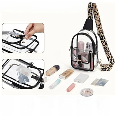 Transparente Umhängetasche Stadion Zugelassen PVC Wasserdichte Brusttasche Mit Leopardenmuster Gurt Kopfhörerloch Für Herren