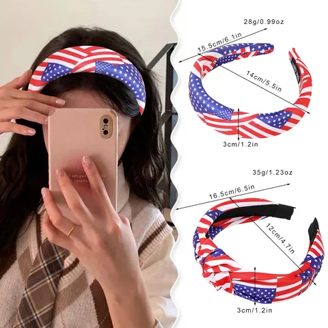 American Flag Headband Fabric Knotted Padded Independence Day Star Stripe Patriotic Hair Hoop Women Girls