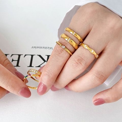Minimalistische Titanium Stalen Ring Voor Dames Met Zirconia Hexagram Vierkante Regenboog Edelsteen Stapelbare Sieraden