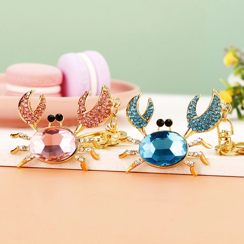 Rhinestone Animal Shape Keychain Metal Alloy Sparkling Crystal Crab Elephant Peanut Bag Pendant Decorative Charm Gift