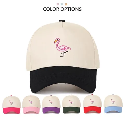 Cappellino Da Baseball In Cotone Ricamato Fenicottero Colore A Contrasto Cappello Da Sole Regolabile Casual Per Uomini Donne