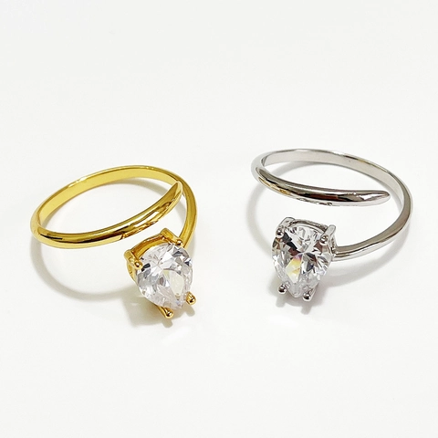 Anillo De Plata De Ley 925 Circonita Talla Pera Abierto Ajustable Minimalista Estilo Francés Joyería Mujer