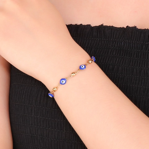 Evil Eye Armband Für Damen Edelstahl Vergoldet Bunte Emaille Perlen Türkischer Glücksbringer Schmuck