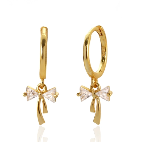 Orecchini A Cerchio Con Fiocco E Perno In Argento Sterling 925 Zirconia Dolce Gioielli Pendenti Per Donne