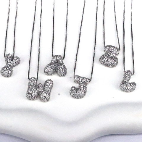 Collana con Ciondolo a Lettera Iniziale in Rame con Zirconia Color Argento Minimalista per Donna Uomo Catena a Serpente Pave Zirconia Gioielli Regalo