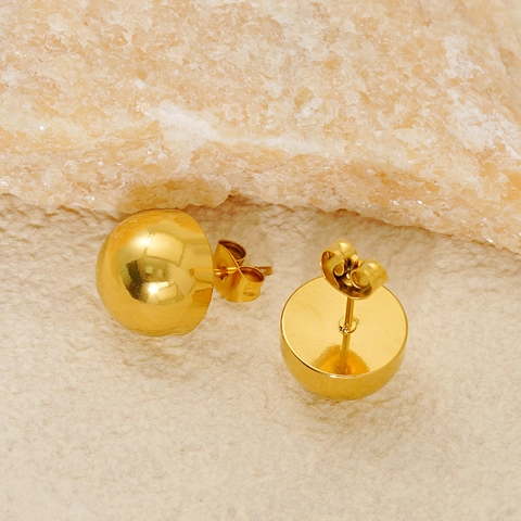 Hemispherical Stud Earrings 18K Gold Plated Stainless Steel Smooth Ball Geometric Minimalist Trendy Jewelry For Women