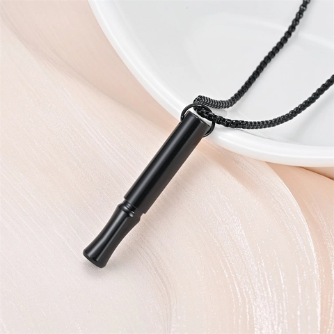 Mindfulness Breathing Necklace Stainless Steel Anxiety Relief Pendant Polished Geometric Whistle Necklace For Meditation Stress Relief Unisex Jewelry Gift