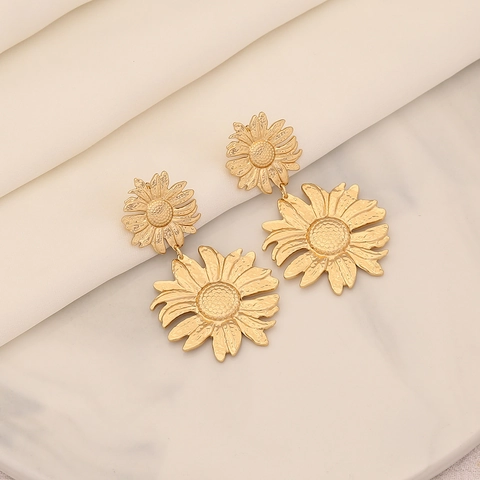 Boucles Oreilles Puces Fleur Acier Inoxydable Marguerite Tournesol Plaqué Or Design Floral Bijou Mode Pour Femme