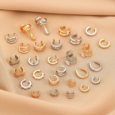 Boucles Oreilles Ear Cuffs En Cuivre Et Zircon Sans Perçage Clip Pour Femmes Géométrique Serpent Léopard Étoile Fleur Bijoux