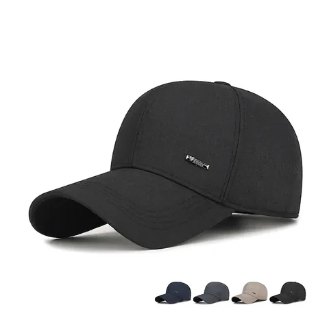 Men Baseball Cap Adjustable Sun Protection Outdoor Casual Hat With Metal SPORTS Label Polyester