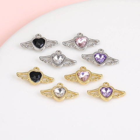 Angel Wing Heart Charms Alloy Rhinestone Pendants For DIY Jewelry Making Necklaces Bracelets Elegant Crafting Findings