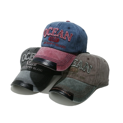 Cappello Da Baseball In Cotone Lavato Retrò Ricamato Lettera OCEAN Patchwork Protezione Solare Cappello Papà Regolabile Unisex