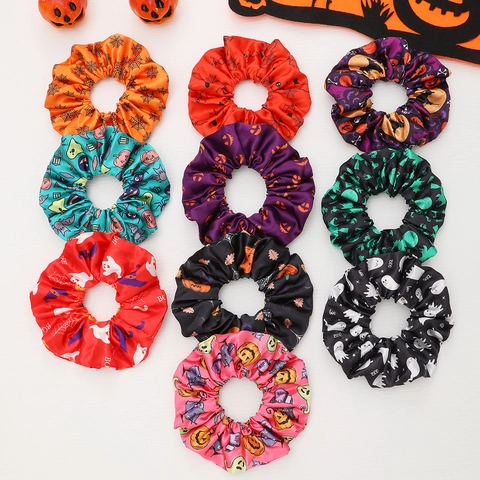 Elastici Per Capelli Halloween Tessuto Satinato Stampe Zucca Fantasma Ragno Accessori Cosplay Per Feste Di Vacanza Per Donne