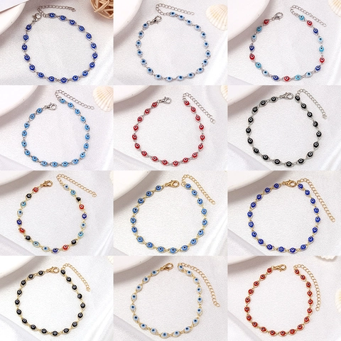Evil Eye Bracelet Copper Acrylic Beaded Colorful Nazar Charm Adjustable Chain Minimalist Jewelry Gift For Women