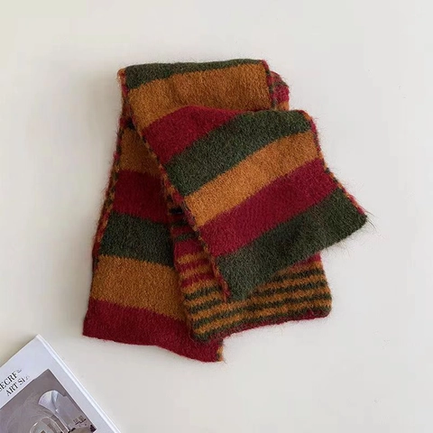 Sciarpa a Righe in Maglia per Donna Misto Lana Calda Invernale a Blocchi di Colore Sciarpa Lunga e Morbida Accessorio Moda
