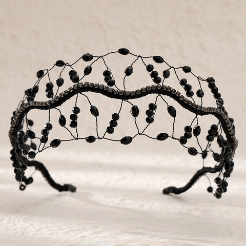 Cerchietto a Rete con Perline Fatto a Mano in Cristallo Artificiale per Donna Filo di Rame Retrò Strass Tiara Sposa Matrimonio Accessori Capelli